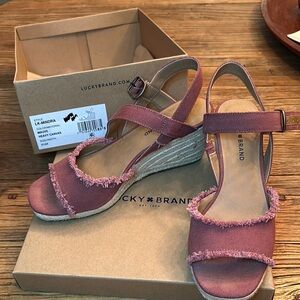 Lucky Brand Pink Wedge Sandals with Adjustable Ankle Strap